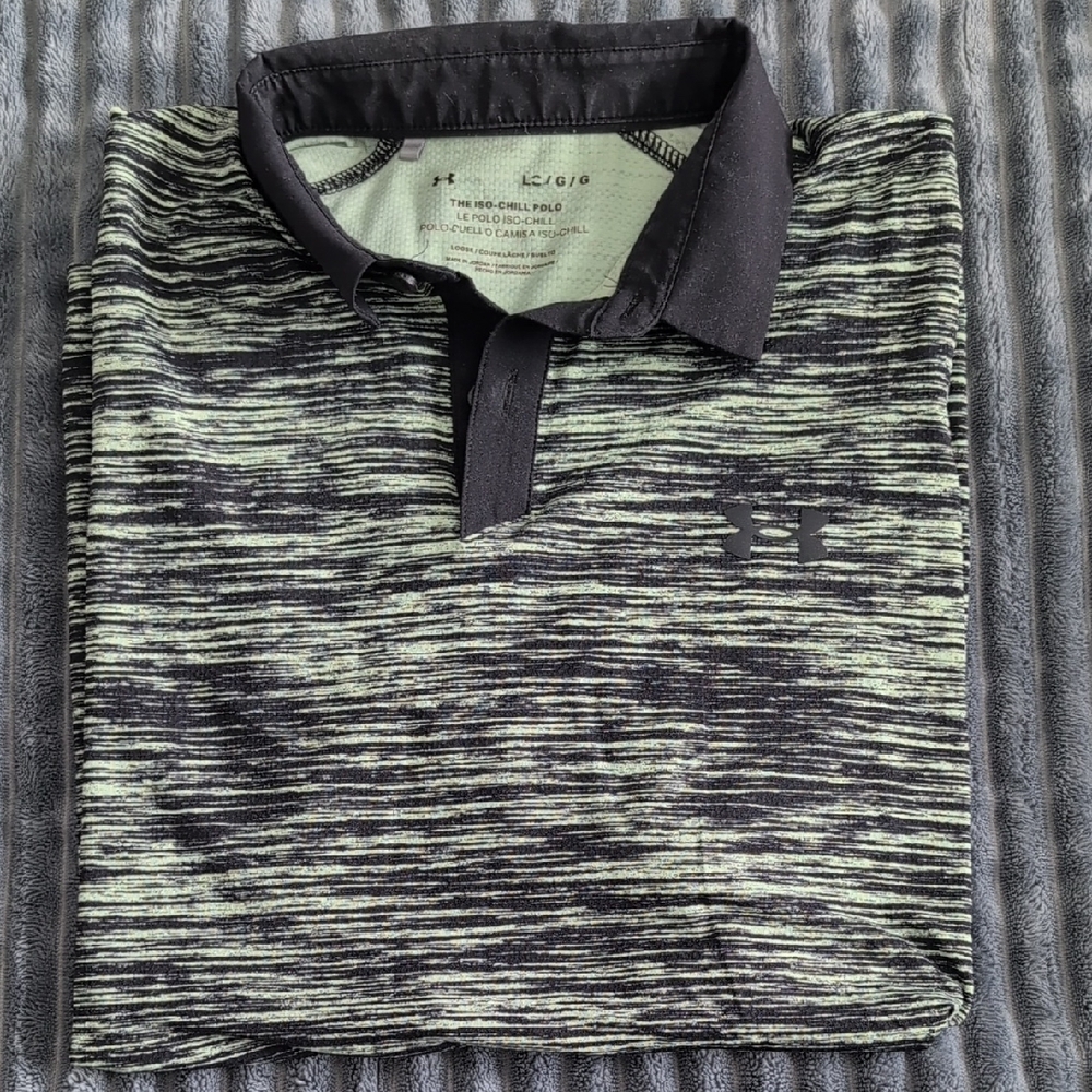 Under Armour Men's Black and Light Green Polo